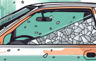 A car windshield with visible stone chips and a repair kit nearby