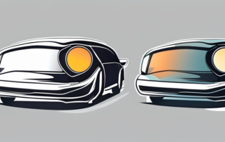 A car with highlighted headlights