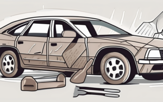 A car body partially covered with putty