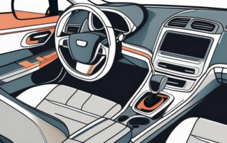 A car interior focusing on the fabric seats