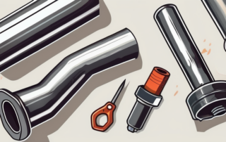 A car exhaust pipe with a tube of adhesive and some tools next to it
