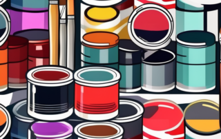 Various types of car paint cans with different colors and finishes