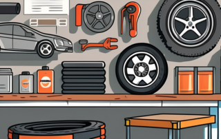Various car parts like a tire