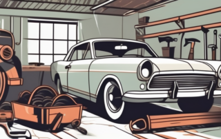 A vintage car partially restored