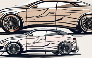 A car with visible scratches on its surface and a bottle of car polish placed nearby