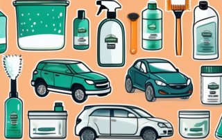 Several different car cleaning products like brushes