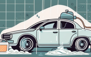 A car being cleaned using various unconventional methods