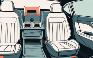 A car interior with various cleaning tools like a vacuum cleaner