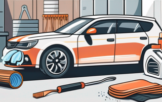 A car with various car care products like polish