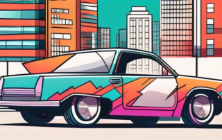A car designed in a vibrant comic style