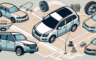 A variety of car parts and accessories scattered on a map