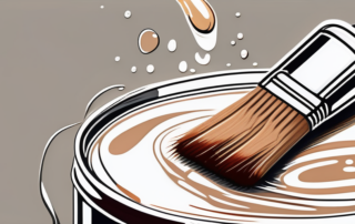 A glossy wooden surface with a paintbrush and a can of clear lacquer