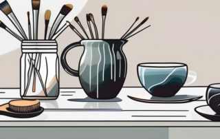 Various ceramic items like a vase