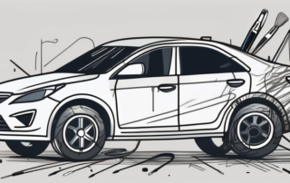 A car with a scratch being repaired with a paint pen