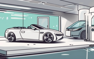 A convertible car being cleaned in an automated car wash