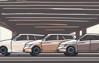 A car parked tightly between two other cars in a parking lot