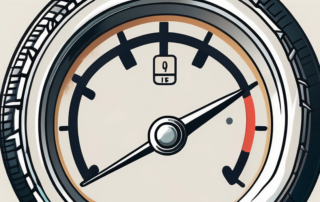 A car tire with a pressure gauge inserted into the valve