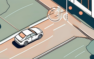 A car from a bird's eye view with highlighted areas indicating the blind spots