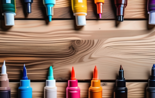 A variety of colorful paint pens laid out on a table