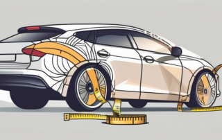 A car partially wrapped in a measuring tape to depict the process of calculating the amount of foil needed for wrapping a car