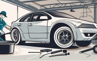 A car wheel being professionally repaired