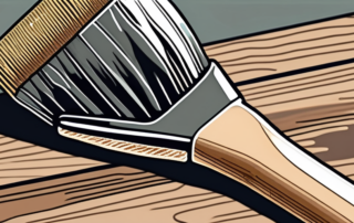 A paintbrush applying a coat of paint on a wooden surface