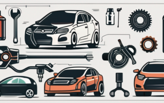Various car parts like the engine