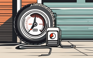 A car tire with a pressure gauge indicating its bar pressure
