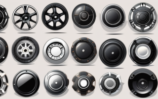 Ten different styles of black hubcaps