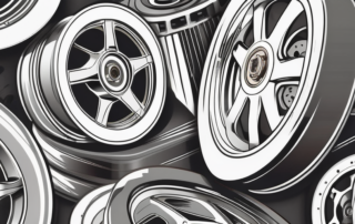 Various car wheels and parts