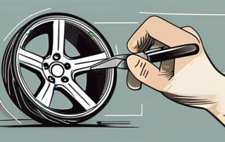 A car wheel being professionally repaired