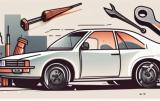 A car with its front wheel removed