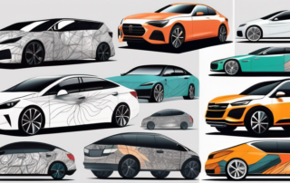 Several different cars showcasing a variety of unique and stylish car wrap designs