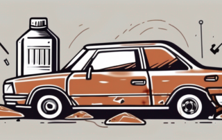 A car with visible rust spots being hit by small stones