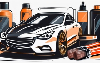 A professional car detailing kit with various tools and products