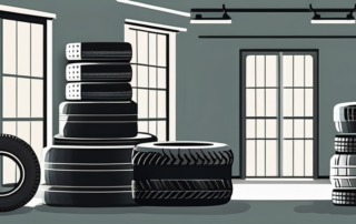 Various types of tires stored properly in a garage