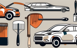 A car fender with a spatula applying filler on it