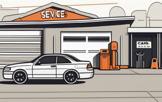 A free rental car parked outside a mechanic's garage