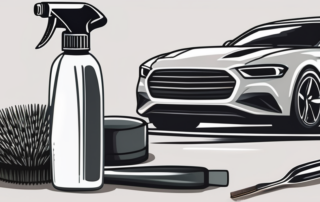 Various car detailing tools like a soft bristle brush