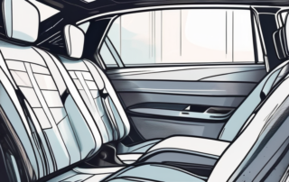 A car interior showing a dashboard and seats made of plastic