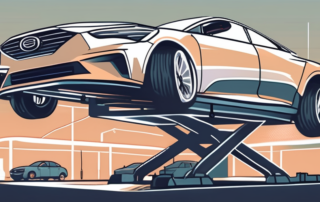 A car being elevated on a lift with a focus on its clean and well-maintained undercarriage to highlight the importance of underbody care