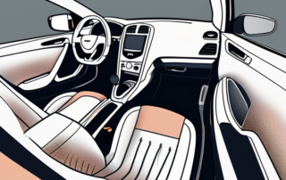 Several different car interior cleaning products neatly arranged on the dashboard of a car