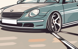 A car with a visible tire pressure gauge attached to one of its wheels