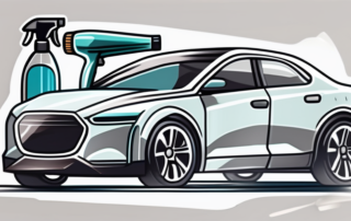 A car with a glossy finish and a few car detailing tools like a polishing machine