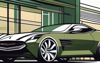 A sleek car with a matte olive green paint job