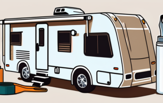 A motorhome with various tools like a paintbrush