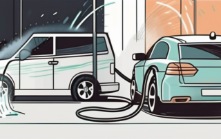 A car being cleaned with a high-pressure washer