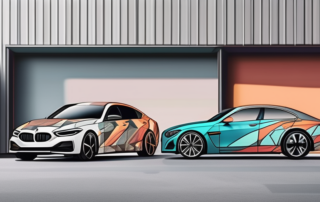 A variety of cars with different colored and patterned vinyl wraps