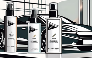 Various car polish products arranged on a table