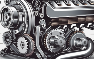 A car engine partially disassembled with a focus on the timing chain